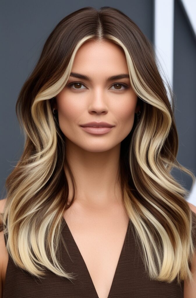 Face-Framing Blonde Highlights on dark brown hair